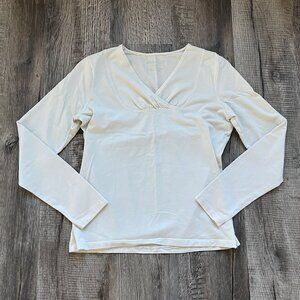 Eddie Bauer White Pima Cotton Stretch V-Neck Pullover Top Size M Medium